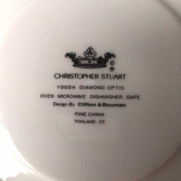 Christopher Stuart Diamond Optic Octagon Coffee Tea Cup Saucer Set of 2 Modern - Picture 7 of 10